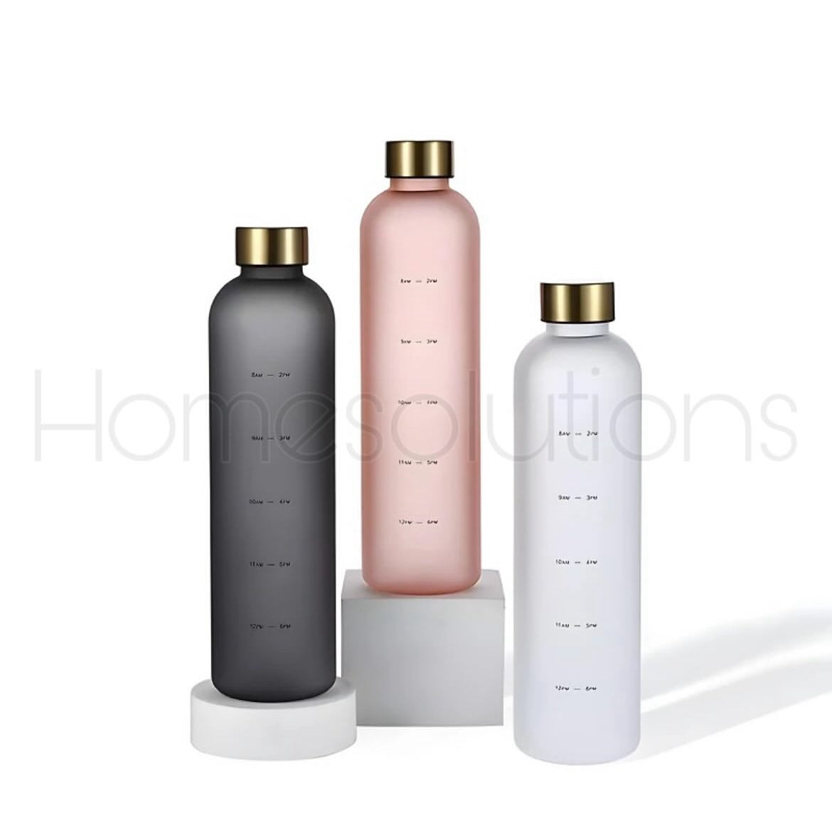 Modern Hydro Plastic Frost Bottles with Gold and Rosegold Lids 1000ml Capacity.