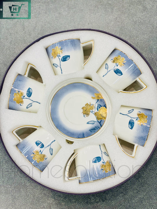 Angela Blue Flower Cup and Saucers - 6 Person