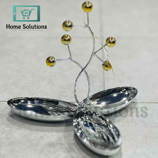 Elegant Metal Tree Dryfruit Serving Dish with 3 Compartment