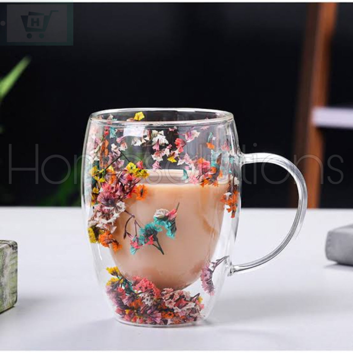 Dried Flower Double Wall Borosilicate Glass Cup - 350ml