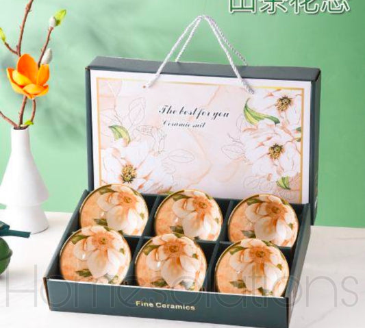 Japanese Style Floral Soup/Sweet Bowl Set of 6 with Gift Box Packing