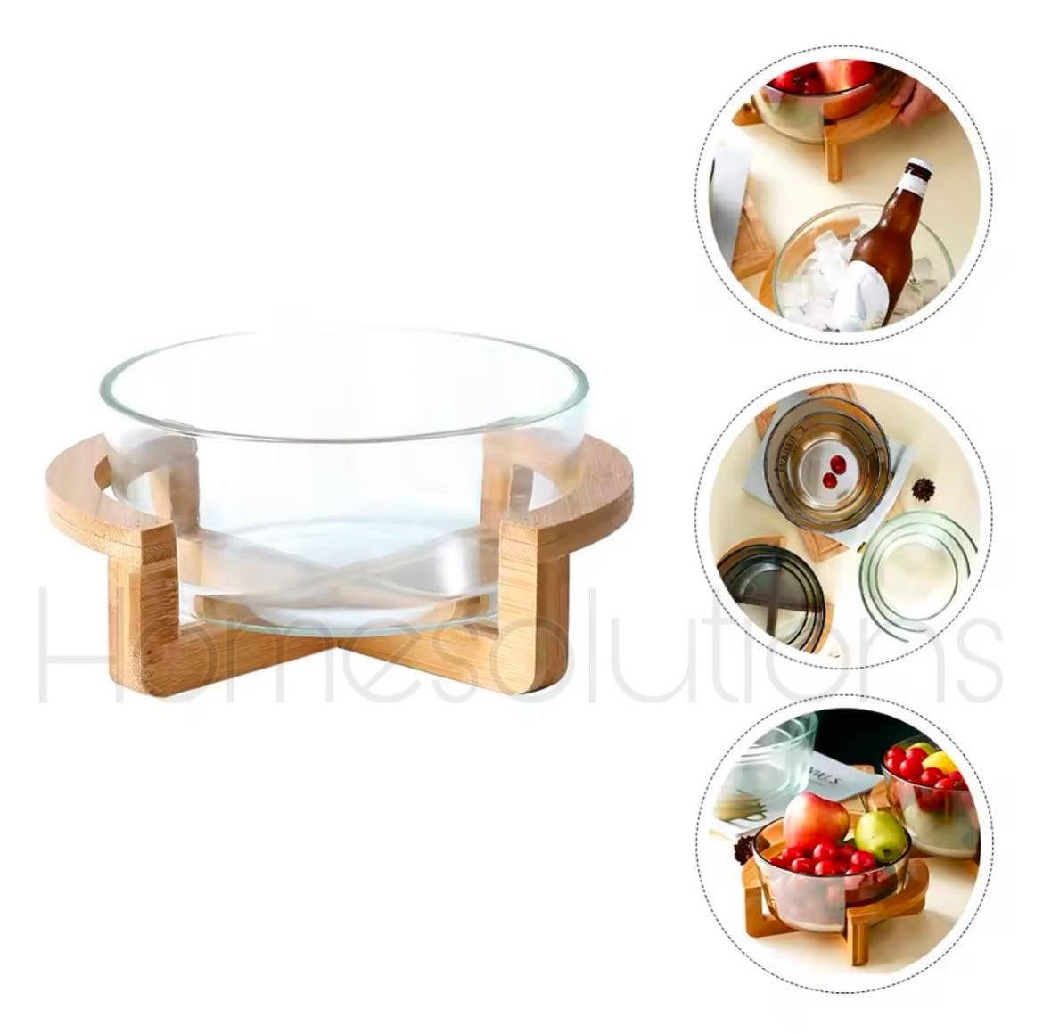 Borosilicate Glass Salad Bowl with Bamboo Stand