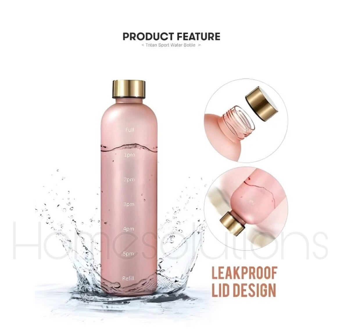 Modern Hydro Plastic Frost Bottles with Gold and Rosegold Lids 1000ml Capacity.