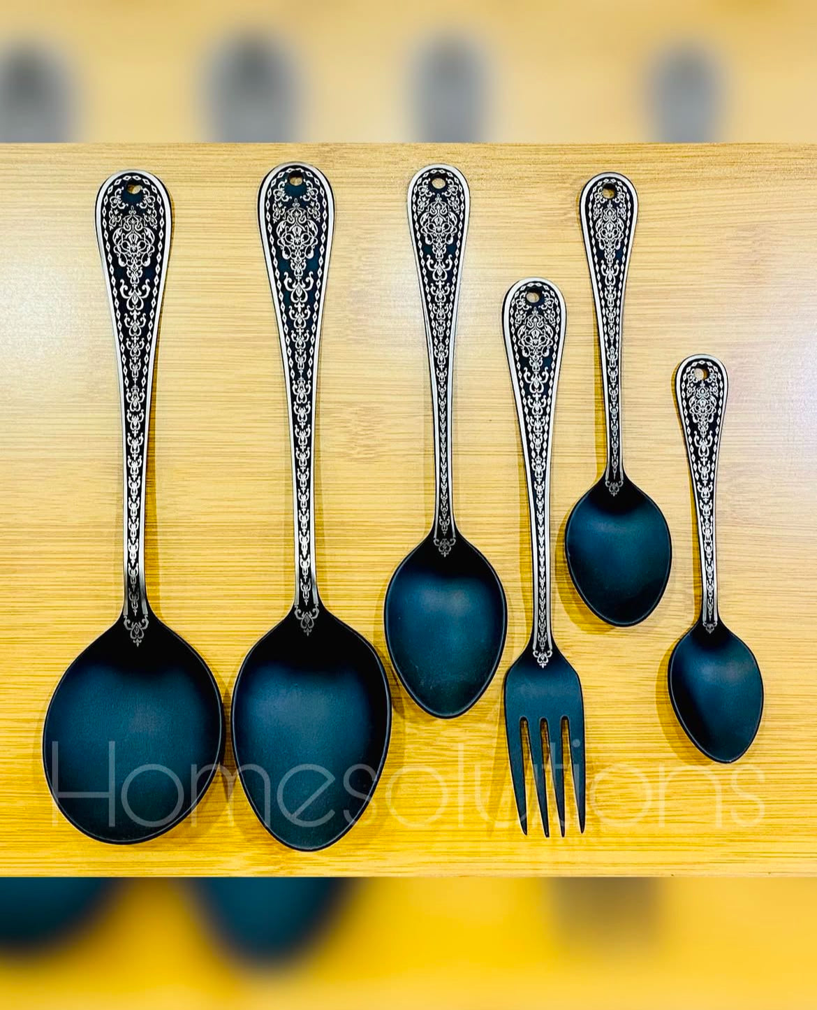 Matt Black Cutlery with Traditional Self Print Laser Engraving & Stand