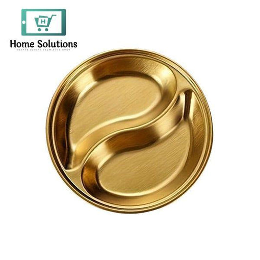 Stainless Steel Sauce Plate – 2 Partition 14cm Gold Finish