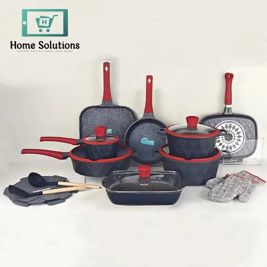 Granite Stone Cookware Set 21-Piece – White & Black Non-Stick Marble Coated Pots and Pans