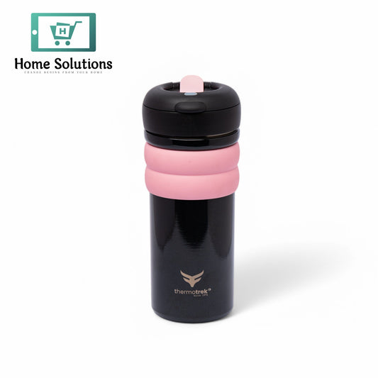 Stainless Steel Insulated Sippy Water Bottle with Screw-On Cap - 16.90 oz (500ml), Black/Pink