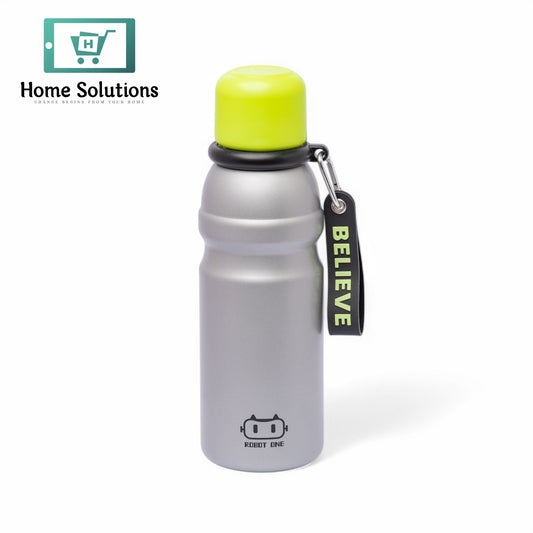 Stainless Steel Insulated Water Bottle with Screw-On Cap - 20.3 oz (600ml), Silver/Green Cup