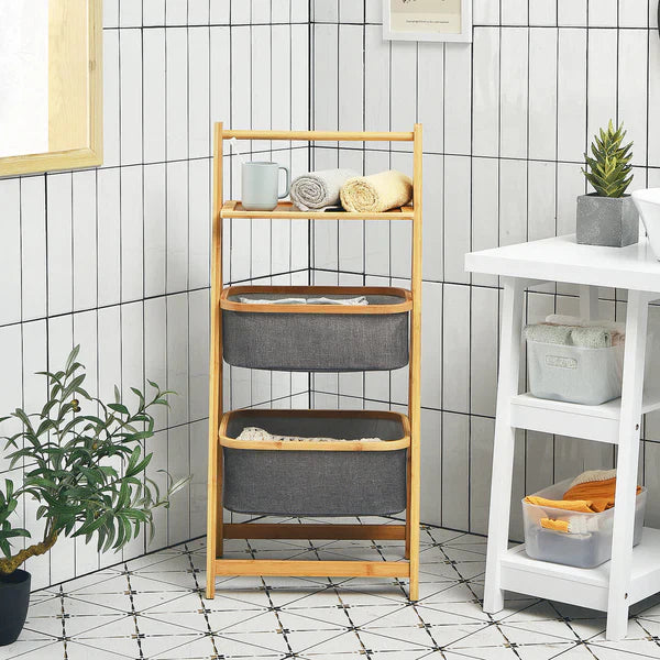 A-Frame Laundry Hamper With Shelf-Natural