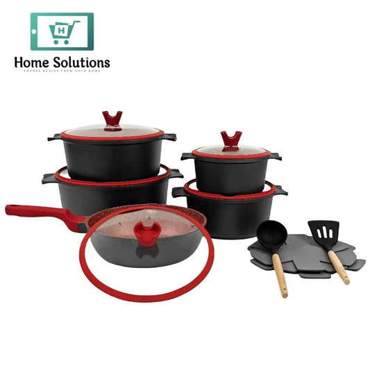 Non-Stick Cookware Set 15-Piece – Modern Aluminum Pots & Pans with Glass Lids