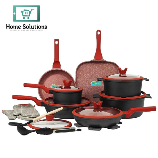 Marble Coated Aluminum Cookware Set 21-Piece – Nonstick Pots & Pans with Glass Lids & Induction Base