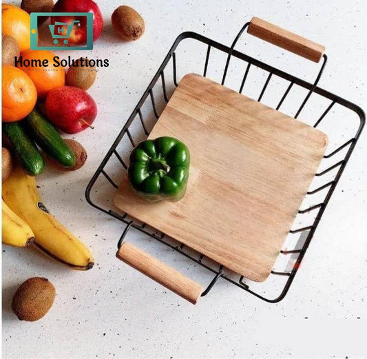 Large Square Metal Fruit Basket – Modern Open-Frame Design for Kitchen & Dining Display
