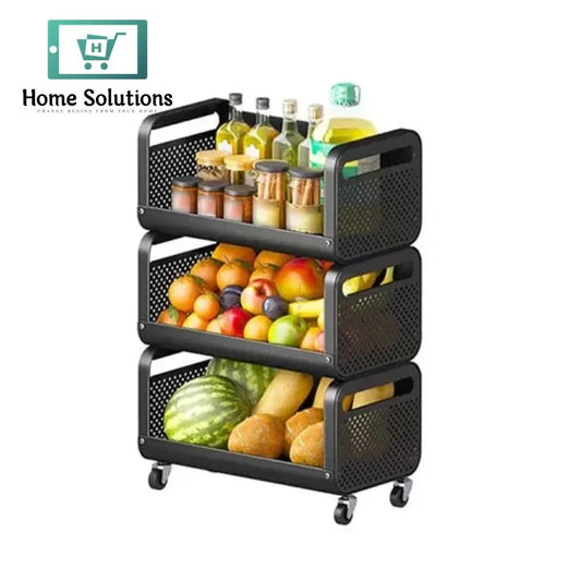 3-Layer Storage Basket – Black Iron Organizer Rack