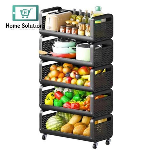 5-Layer Storage Basket – Black Iron Organizer Rack