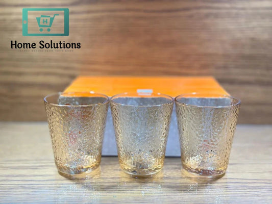 Luxury Pebble-Textured Glass Set – Smoke & Golden – 6 Pcs