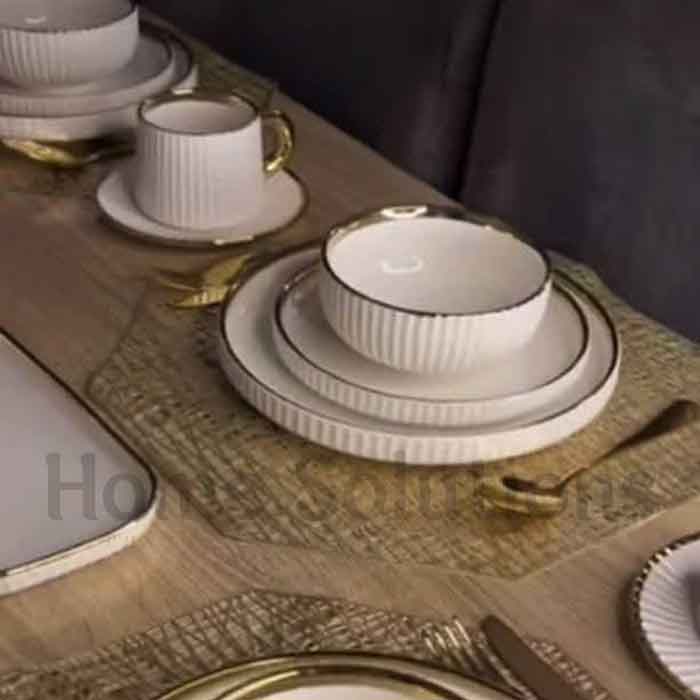 Porcelain Cream Shine Lining Dinner Set - 32 Pieces