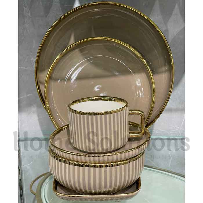 Porcelain Cream Shine Lining Dinner Set - 32 Pieces