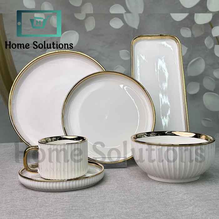 Porcelain Cream Shine Lining Dinner Set - 32 Pieces