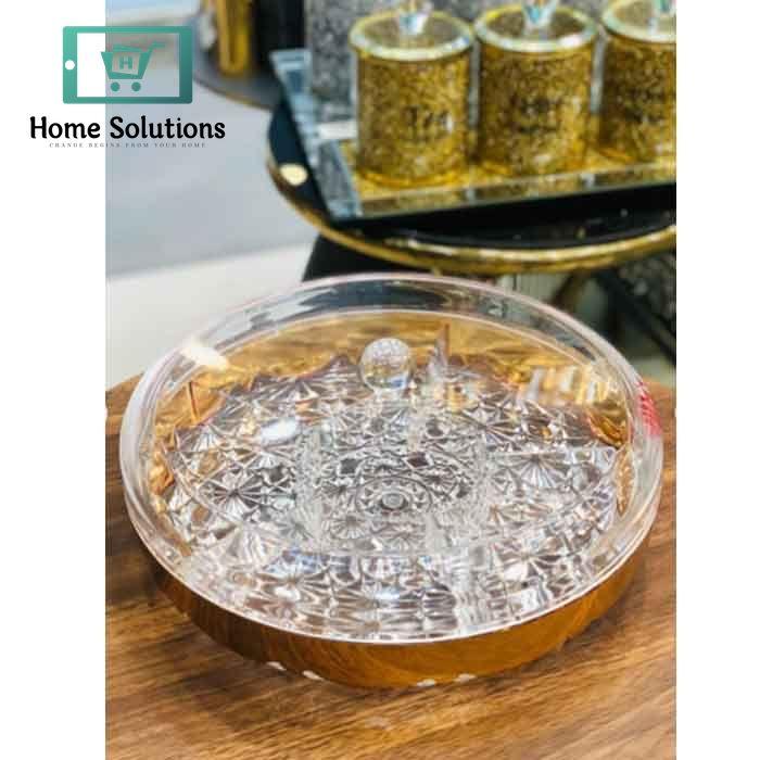 Round Acrylic Dry Fruit & Snack Tray with Lid – Transparent Multi-Section Server