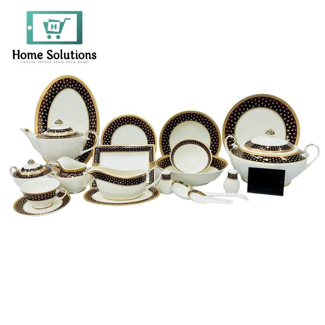 104-Piece Luxury Dinner Set – Embossed Gold-Plated Tableware for 12 Persons