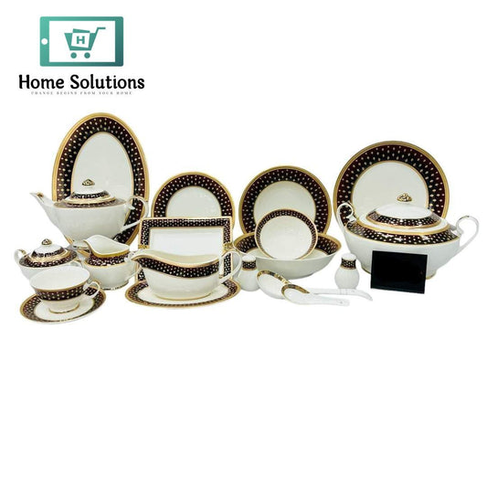 104-Piece Luxury Dinner Set – Embossed Gold-Plated Tableware for 12 Persons