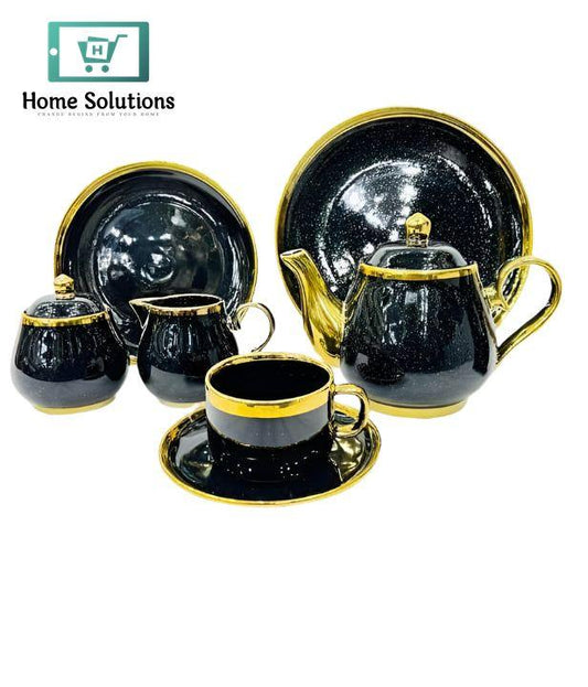 Bone China Tea Set 24-Piece  – Elegant Design for Everyday & Special Occasions (Black)