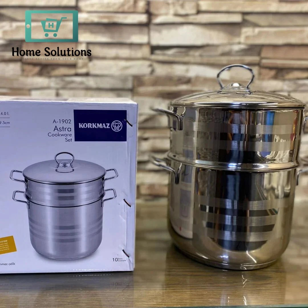 Korkmaz Astra Stainless Steel Steamer Set – Multi-Tier Cookware for Healthy Steaming