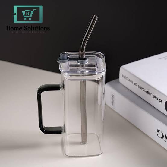 Square Handle Mug with Straw & Plastic Lid – Colorful Drinkware Cup