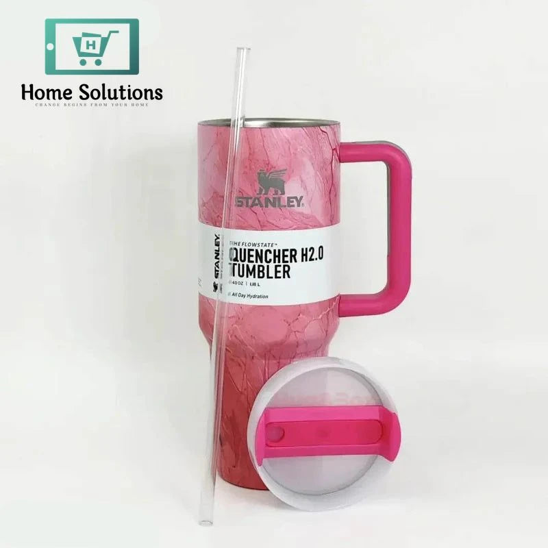Stanley 40oz Printed Tumbler with Handle Marble Collection | Deep-Pink Edition