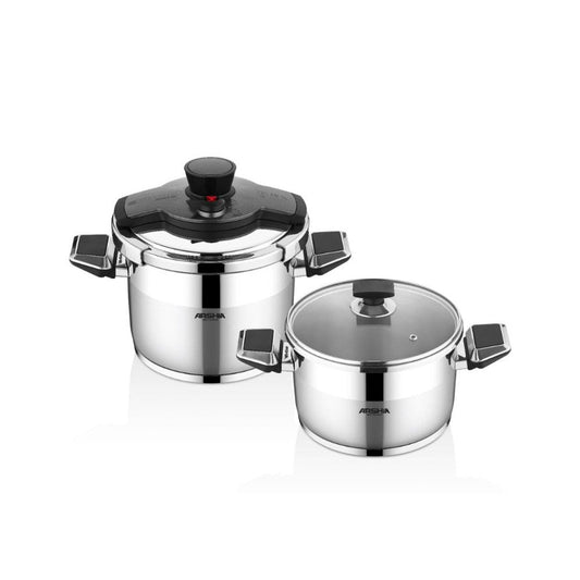 Arshia Premium Twin Pressure Cooker 4L+6L Non stick Gray with Aluminum base