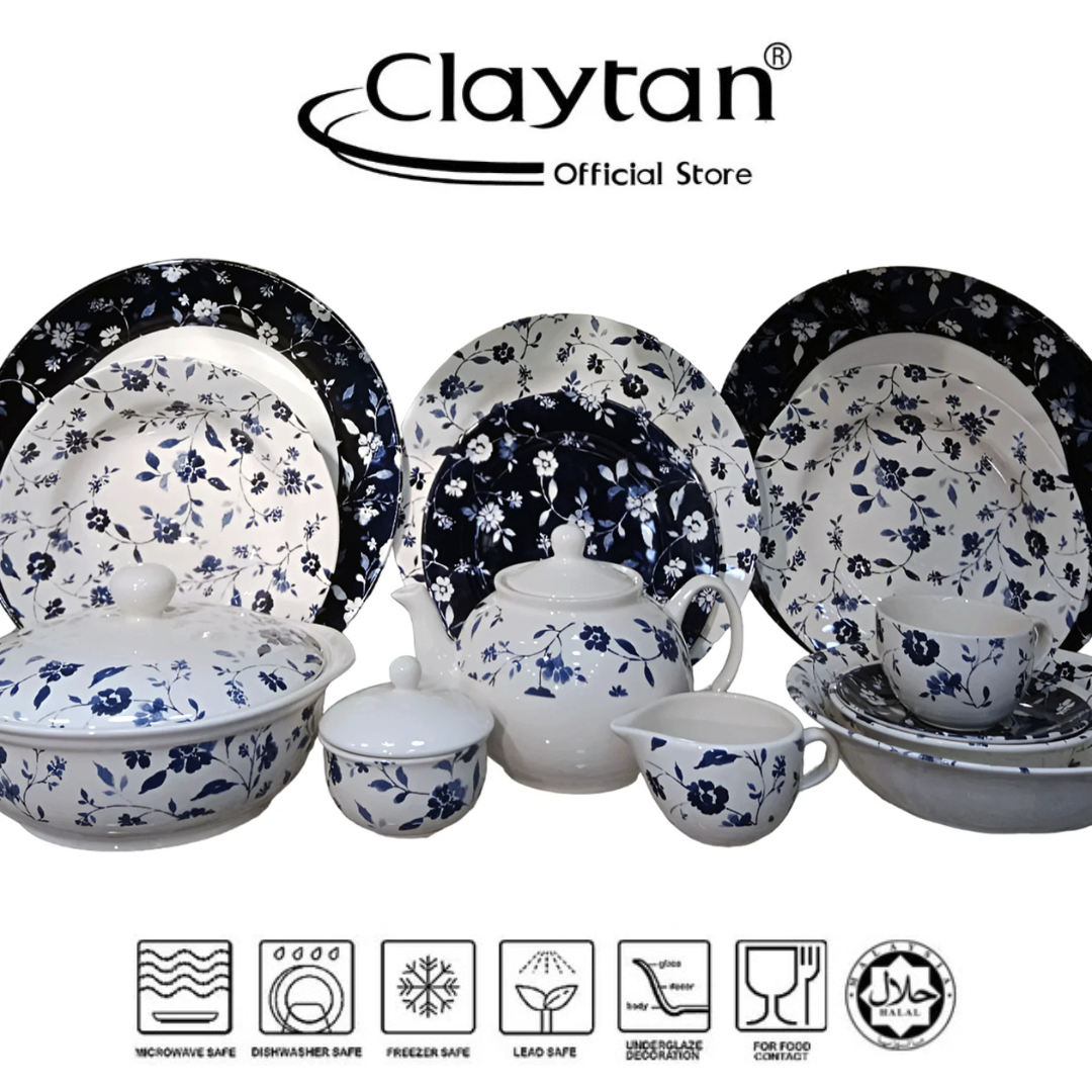 Claytan Crystal Blue (+VE) 61 Pcs Dinner Set