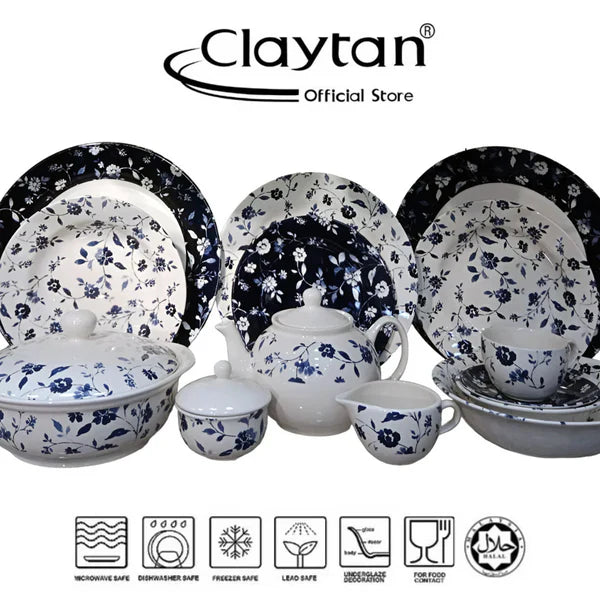 Claytan Crystal Blue (+VE) All Over 85 Pcs Dinner Set