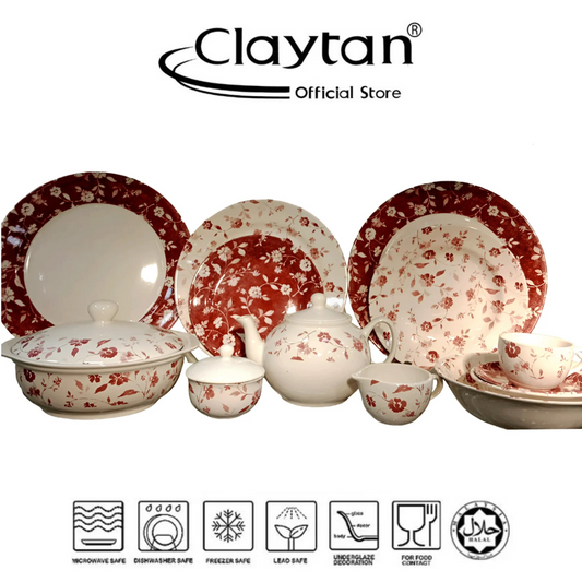 Claytan Crystal Pink All Over (+VE) 61 Pcs Dinner Set