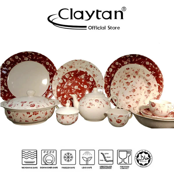 Claytan Pink All Over (+VE) 85 Pcs Dinner Set