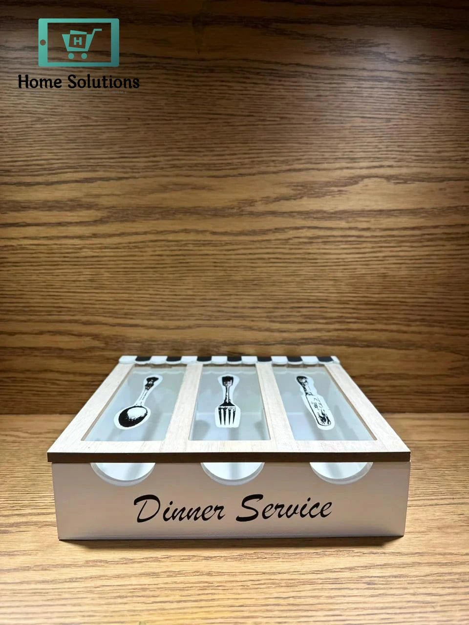 Wooden Cutlery Holder with Glass Window – Elegant & Functional Storage