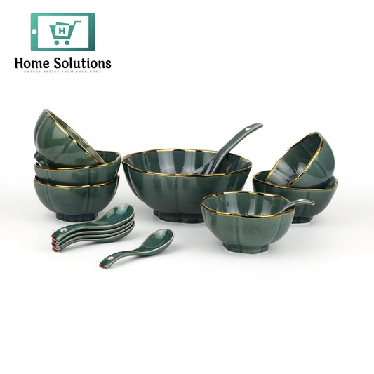 Soup Bowl Set 14-Piece with Gold Rim – Elegant & Durable Tableware