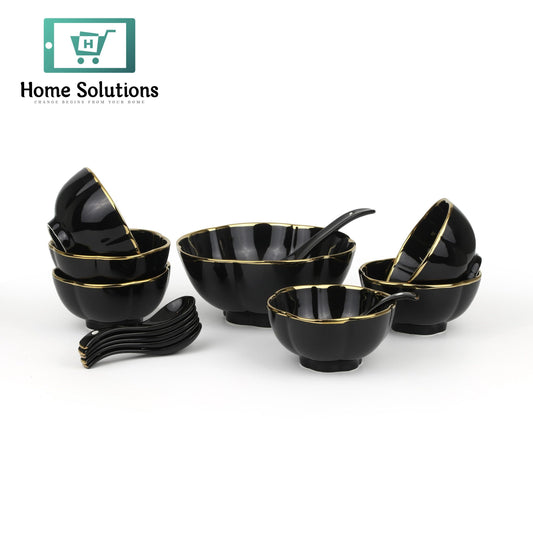 Soup Bowl Set 14-Piece with Gold Rim – Elegant & Durable Tableware