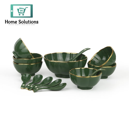 Soup Bowl Set 14-Piece with Gold Rim – Elegant & Durable Tableware