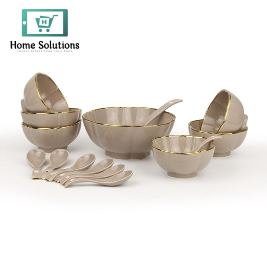 Soup Bowl Set 14-Piece with Gold Rim – Elegant & Durable Tableware