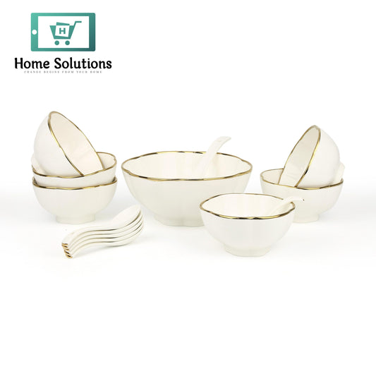 Soup Bowl Set 14-Piece with Gold Rim – Elegant & Durable Tableware