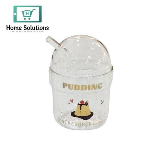 Stylish Transparent Soda Glass – with Lid & Straw