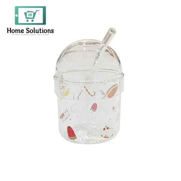 Stylish Transparent Soda Glass – with Lid & Straw