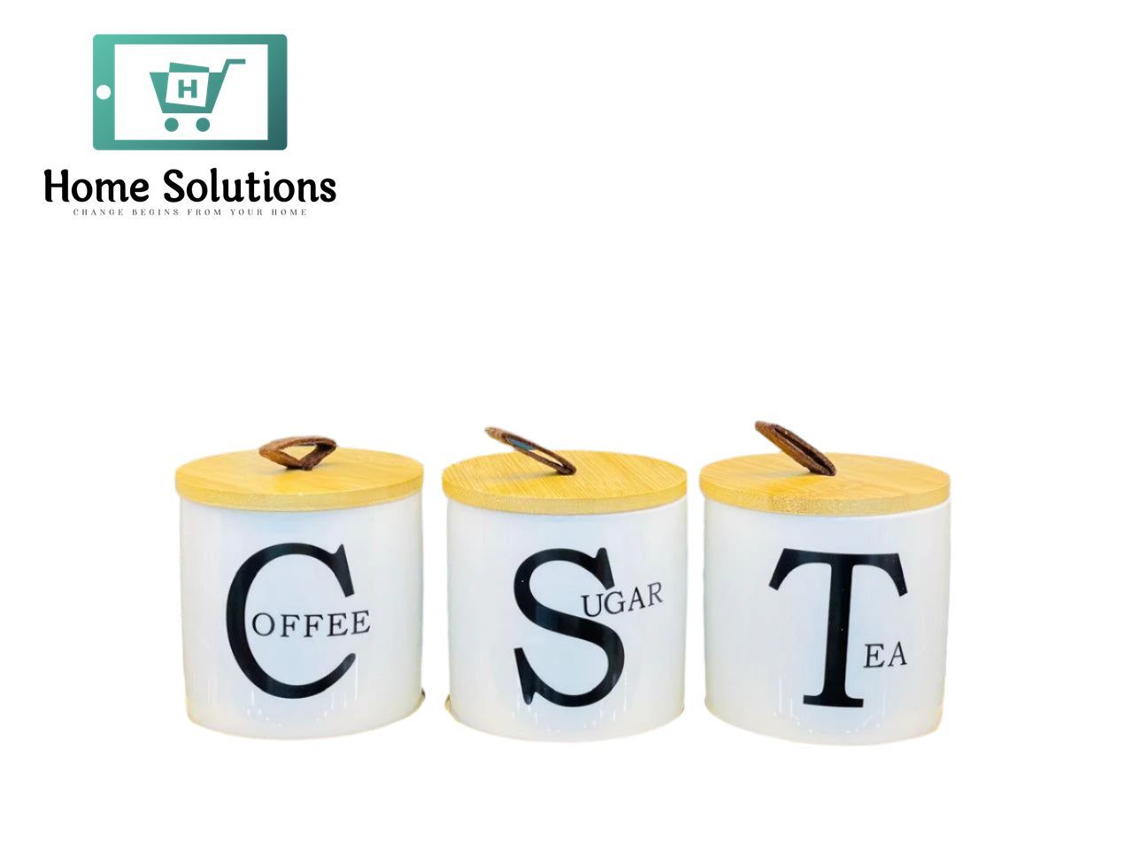 3-Piece Ceramic Jar Set with Bamboo Wood Stand & Airtight Lids – Stylish Kitchen Storage