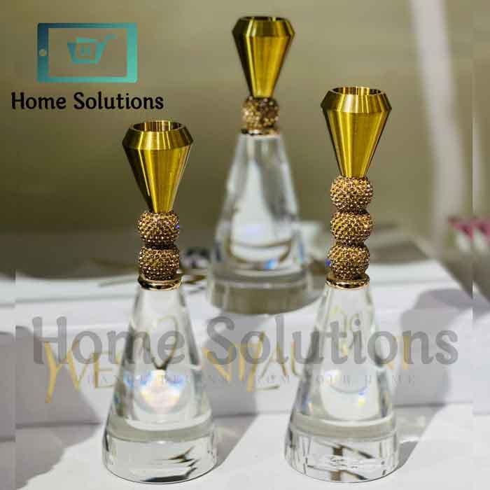 Gold & Crystal Taper Candle Holders Set of 3 - Classic