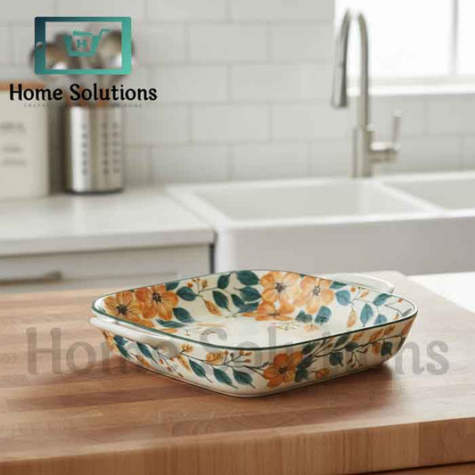 Artisan Floral Porcelain Baker | 9" Square with Handles