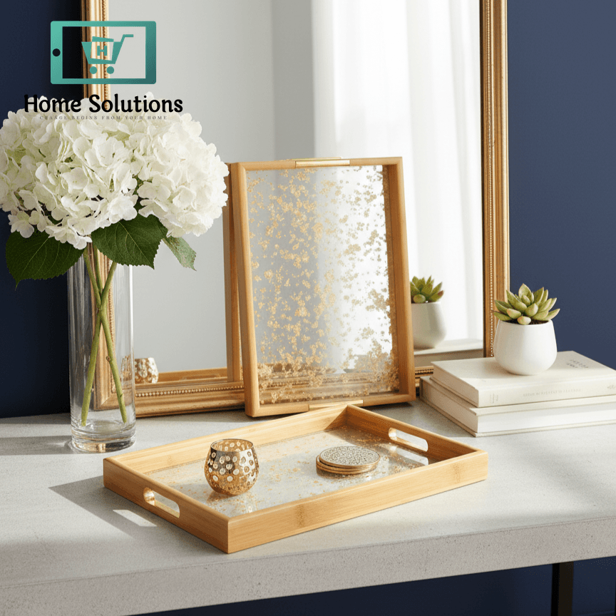 Chic Bamboo Decorative Tray Set with Gold Fleck - Set of 2