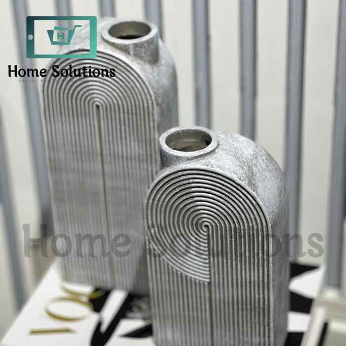 Arched Ribbed Vases - Modern Grey Resin Decor
