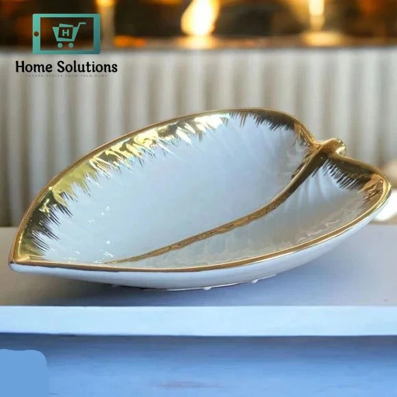 Angela Leaf Ceramic Tray – Elegant White Serving Platter