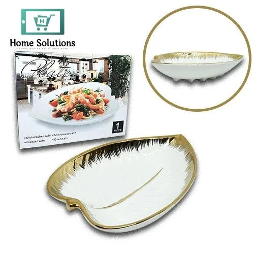 Angela Leaf Ceramic Tray – Elegant White Serving Platter