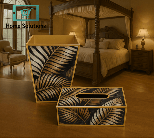 Angela Palm Leaf Tissue Box & Wastebasket Set – Tropical Elegance for Home Décor